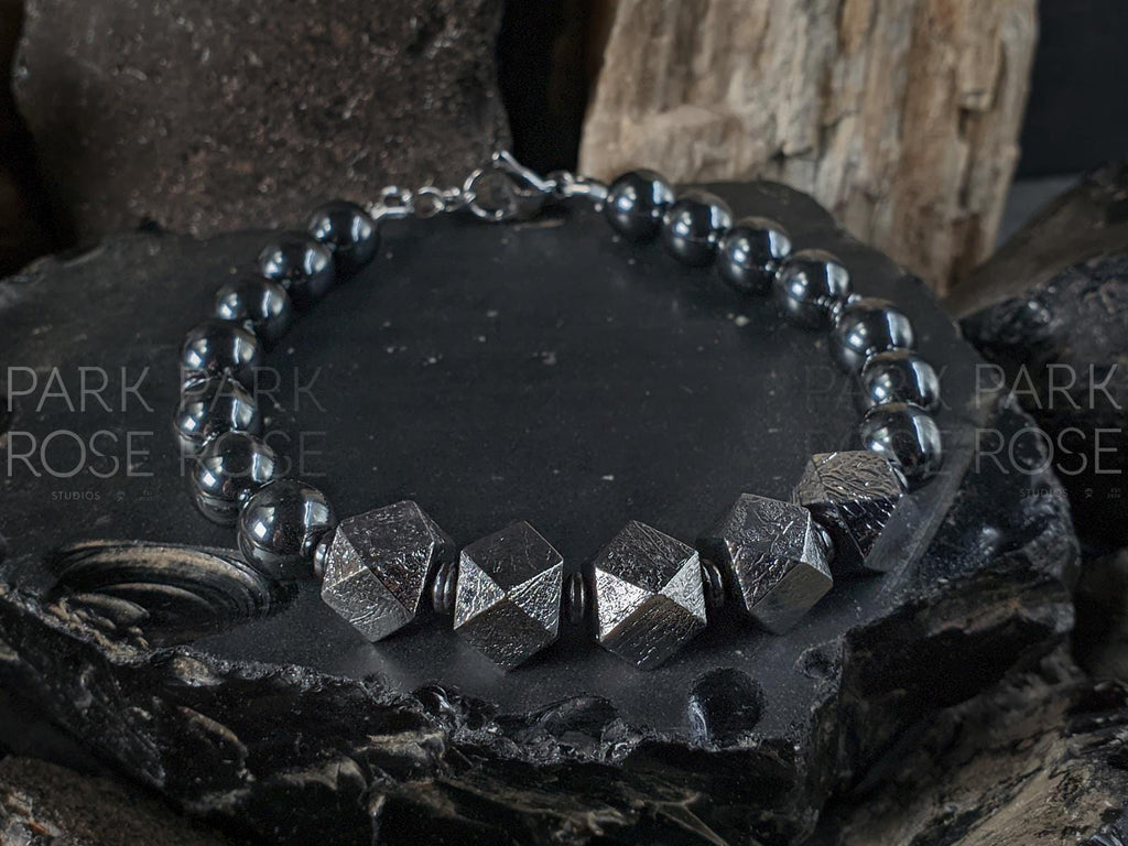 Gibeon Meteorite + Black Hematite Clasp Bracelet (8mm)