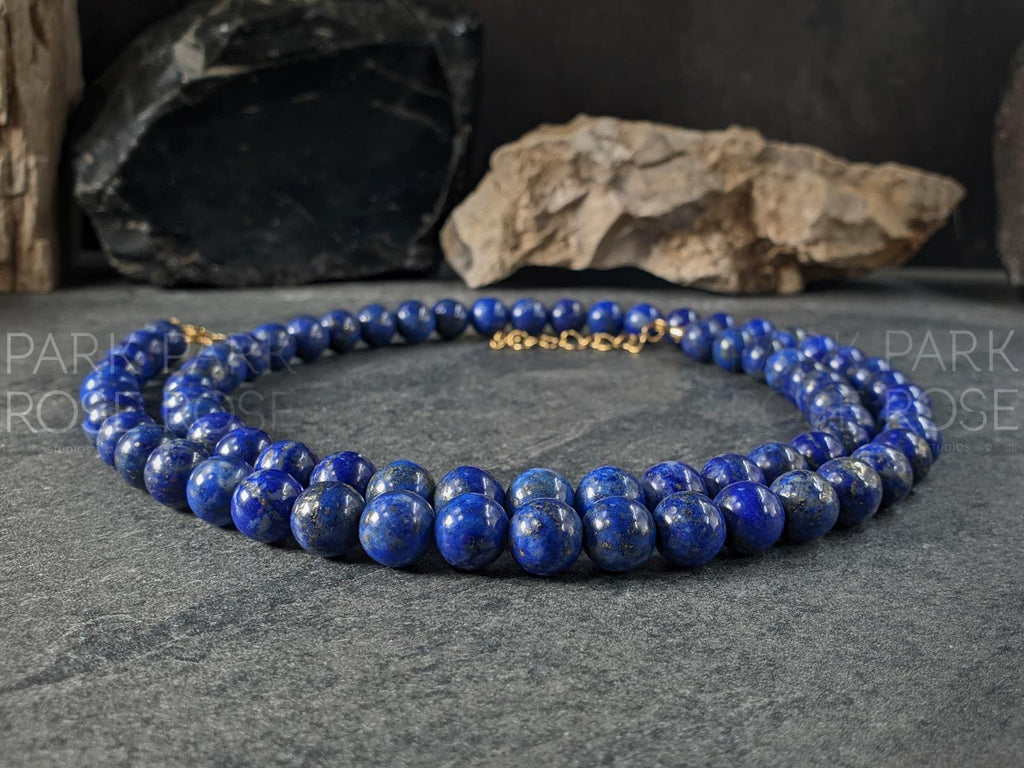 Natural Untreated 8mm Chilean Lapis Lazuli Gemstone Necklace
