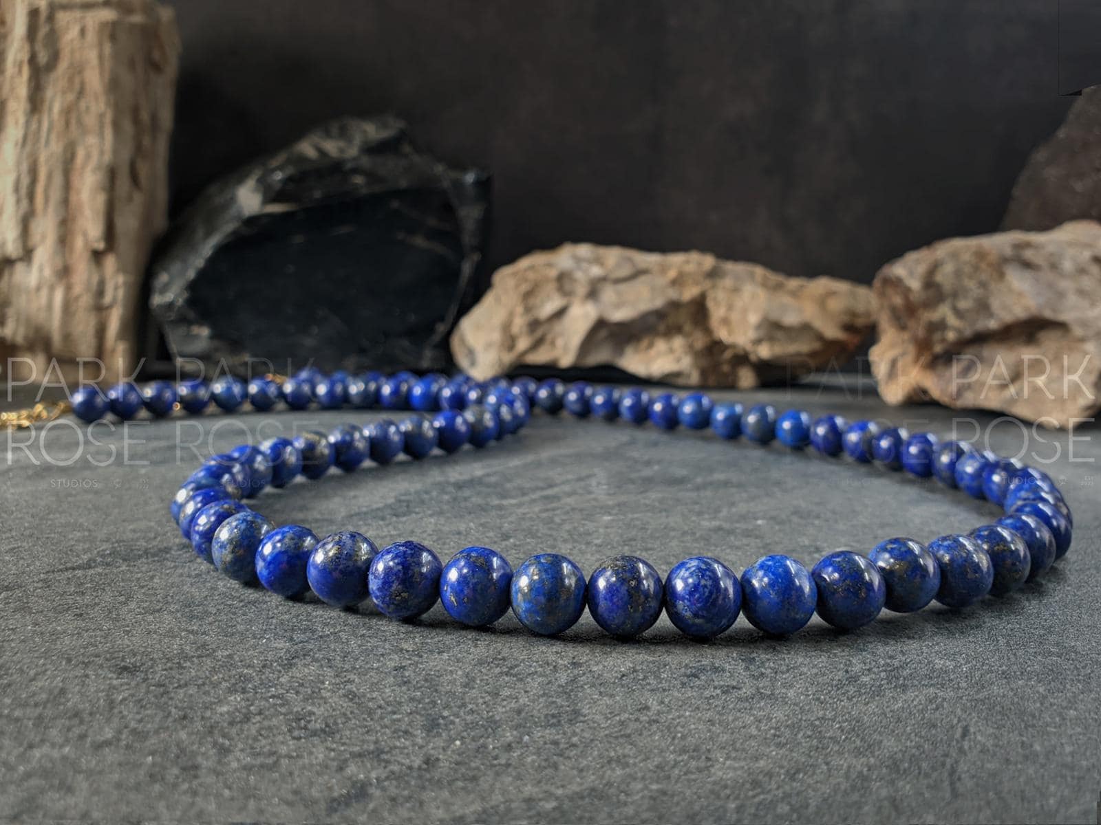 Natural Untreated 8mm Chilean Lapis Lazuli Gemstone Necklace