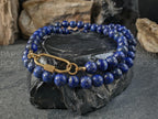 Natural Untreated AAA Chilean Lapis Lazuli Carabiner Necklace, Keshi Pearl Pendant (8mm)