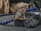 Natural Untreated AAA Chilean Lapis Lazuli Carabiner Necklace, Keshi Pearl Pendant (8mm)
