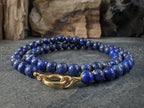 Natural Untreated AAA Chilean Lapis Lazuli Carabiner Necklace, Keshi Pearl Pendant (8mm)