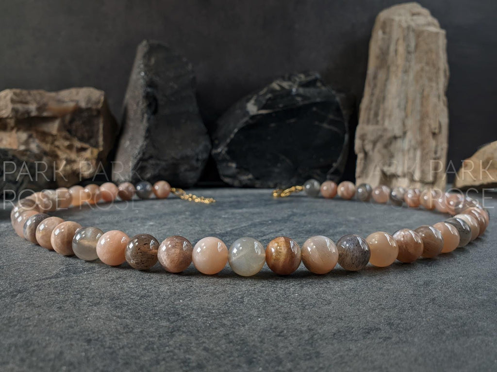 Natural South Africa Black Moonstone Necklace (10mm)