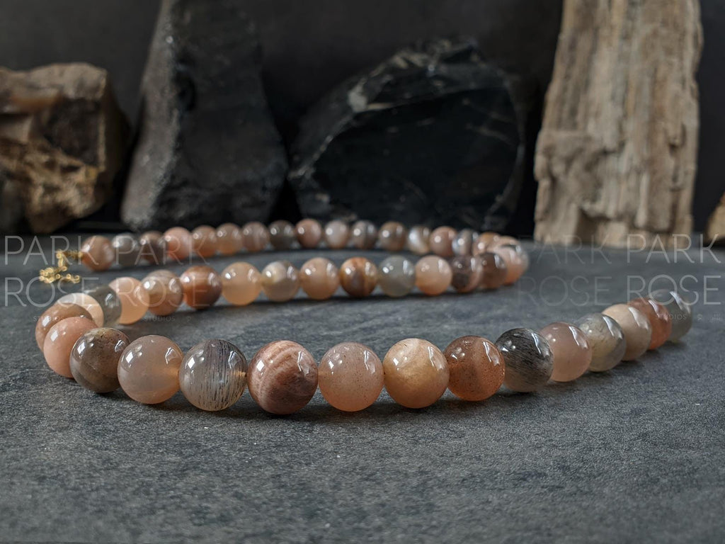Natural South Africa Black Moonstone Necklace (10mm)