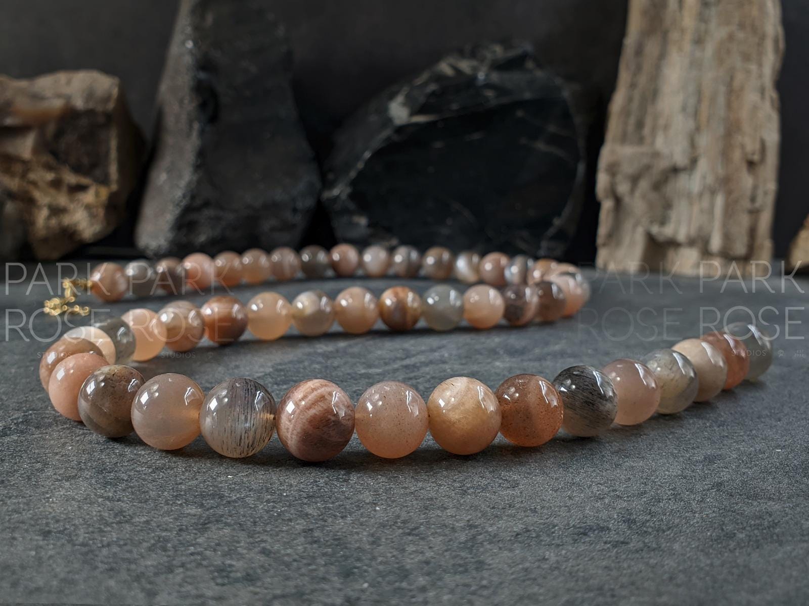 Natural South Africa Black Moonstone Necklace (10mm)