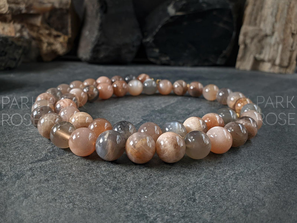 Natural South Africa Black Moonstone Necklace (10mm)