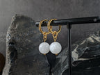 Sri Lanka Moonstone Hoop Earrings: Stainless Steel 12 Gauge Huggie Hoop (10mm)