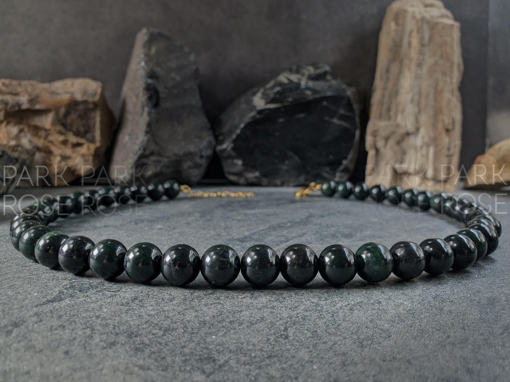 Natural Untreated Myanmar Black Jade Necklace (10mm)