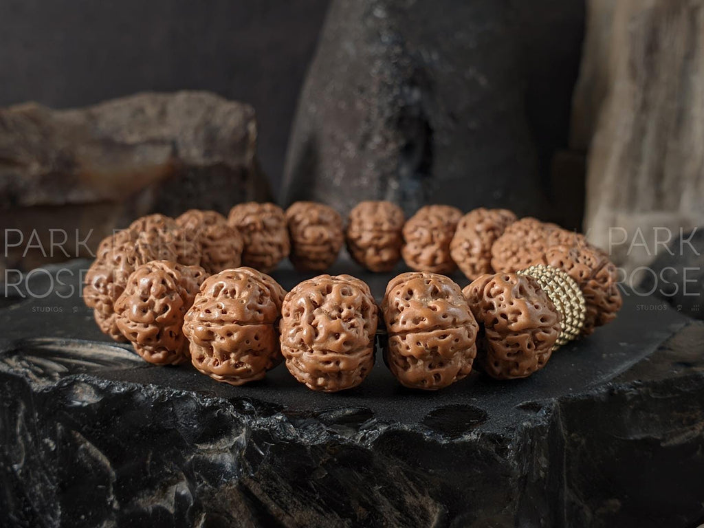Natural Nepal Rudraksha Mala Prayer Bead Bracelet (12mm)
