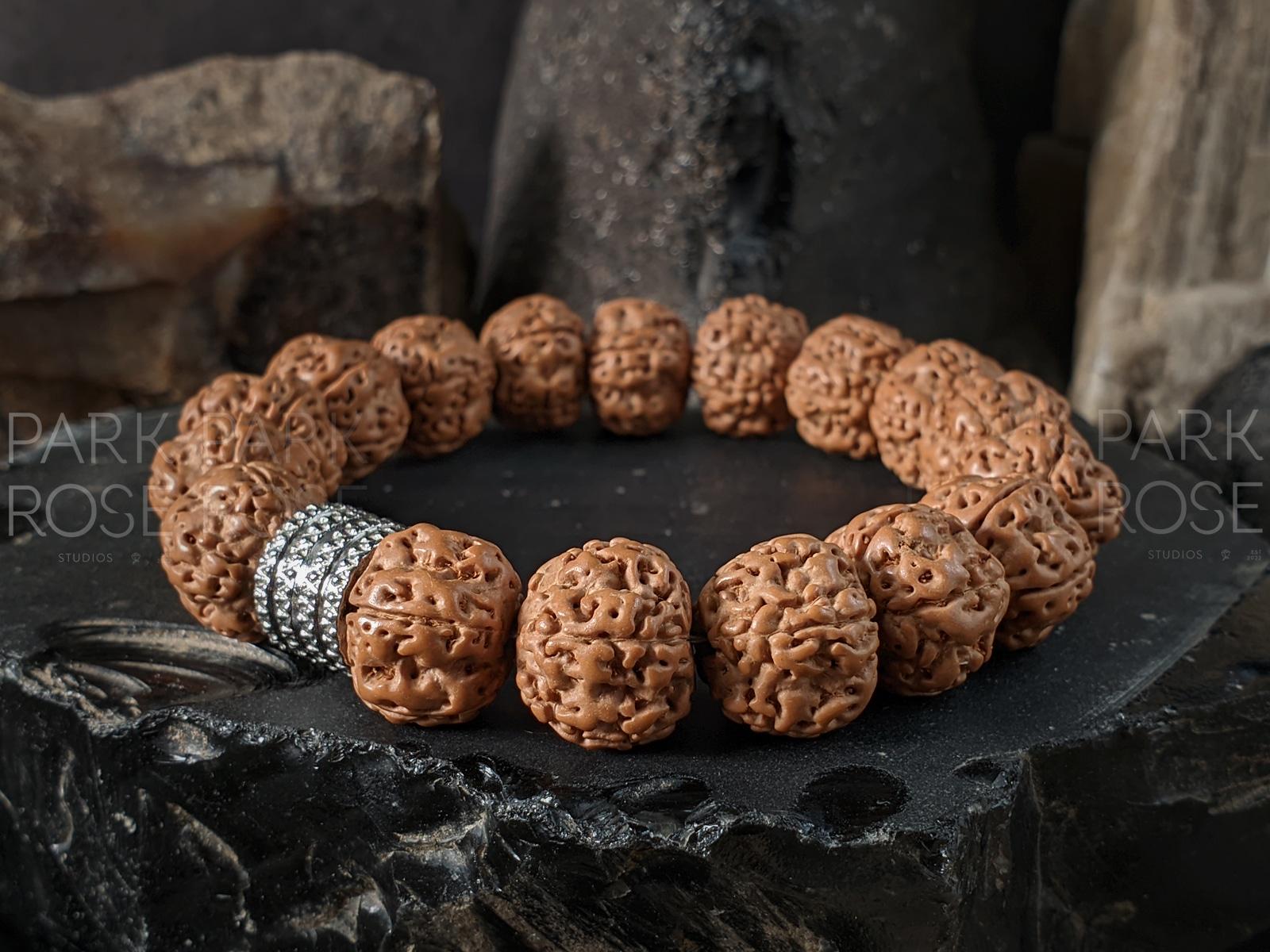 Natural Nepal Rudraksha Mala Prayer Bead Bracelet (12mm)