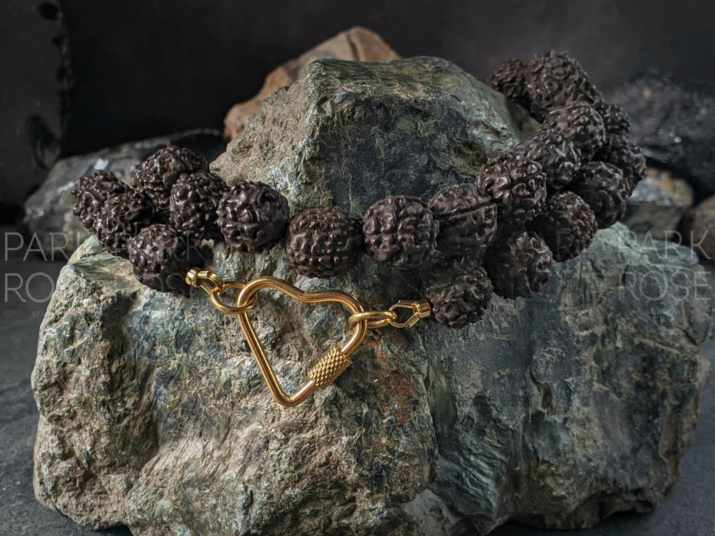Natural Nepal Rudraksha Seed Prayer Bead Necklace: Buddha or Ohm (12mm)