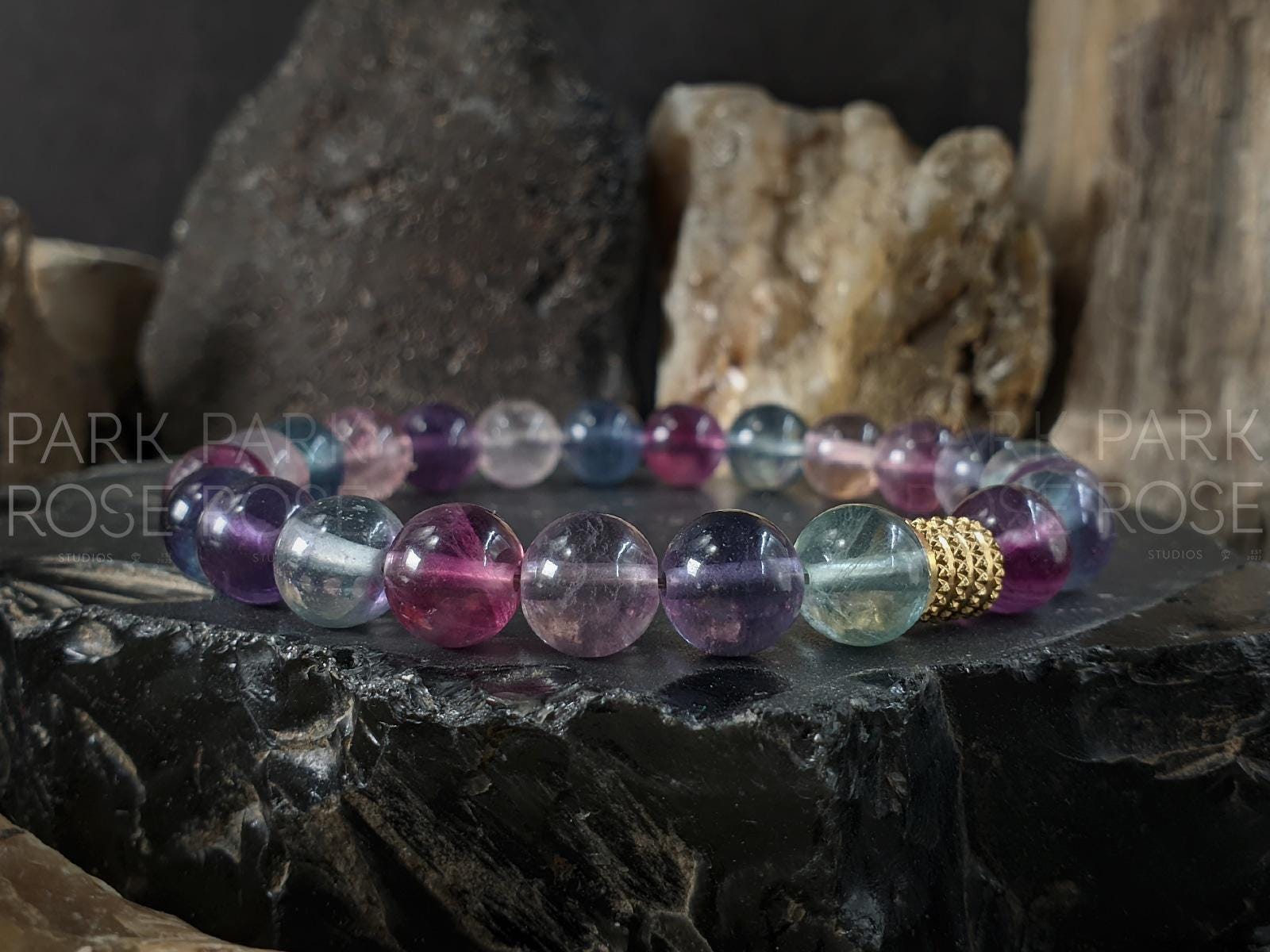 Natural Untreated Mongolia Rainbow Fluorite Bracelet (6mm)