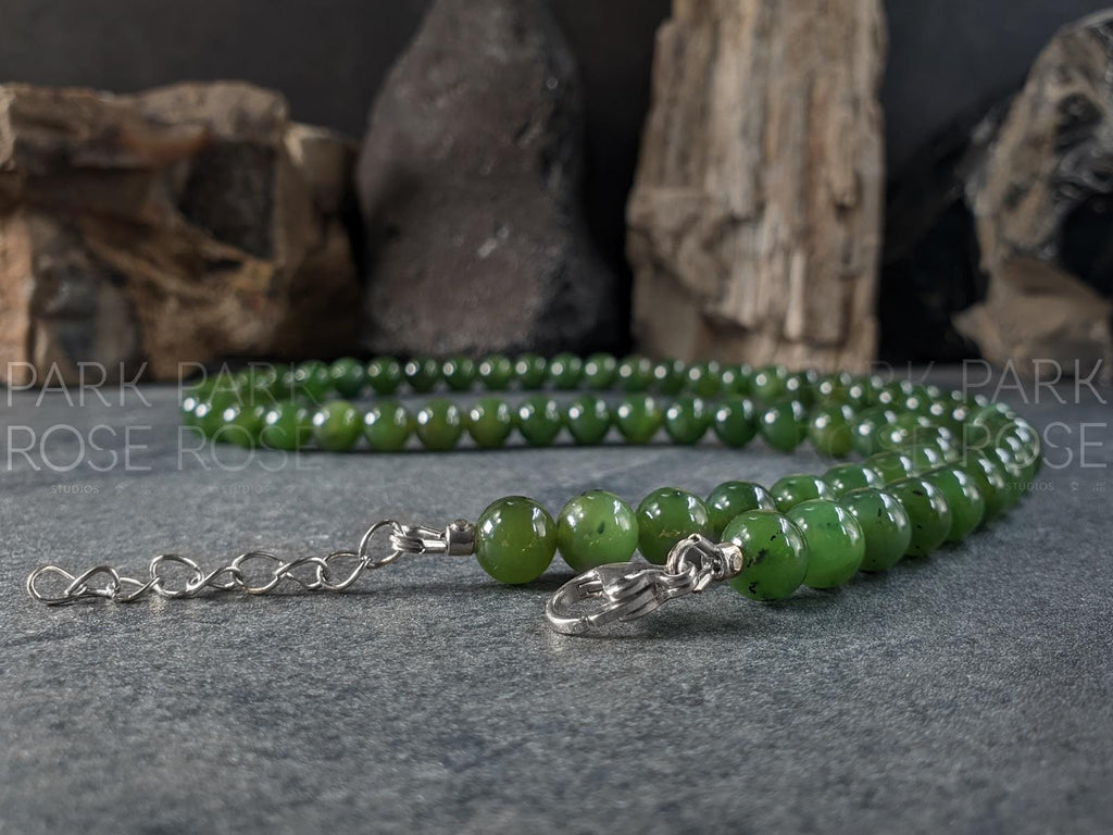 Natural Green Russian Siberian Jade Necklace (8mm)
