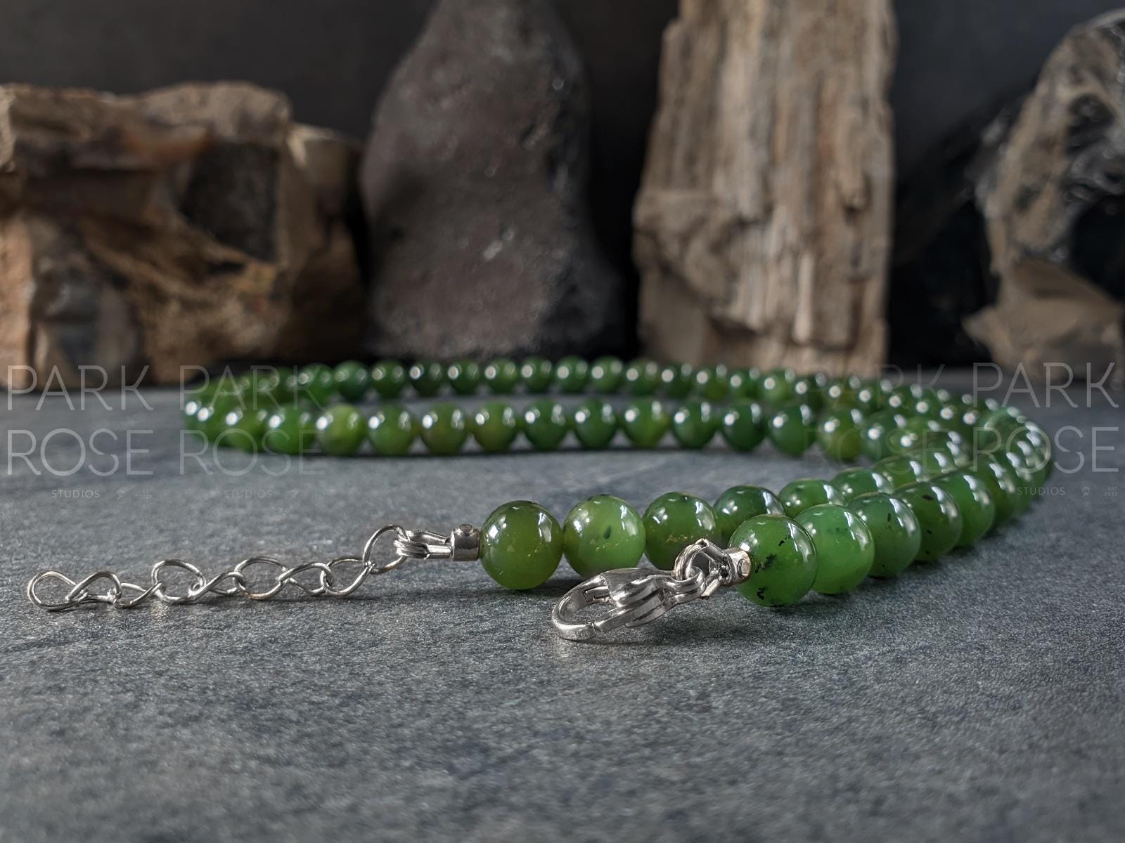 Natural Green Russian Siberian Jade Necklace (8mm)