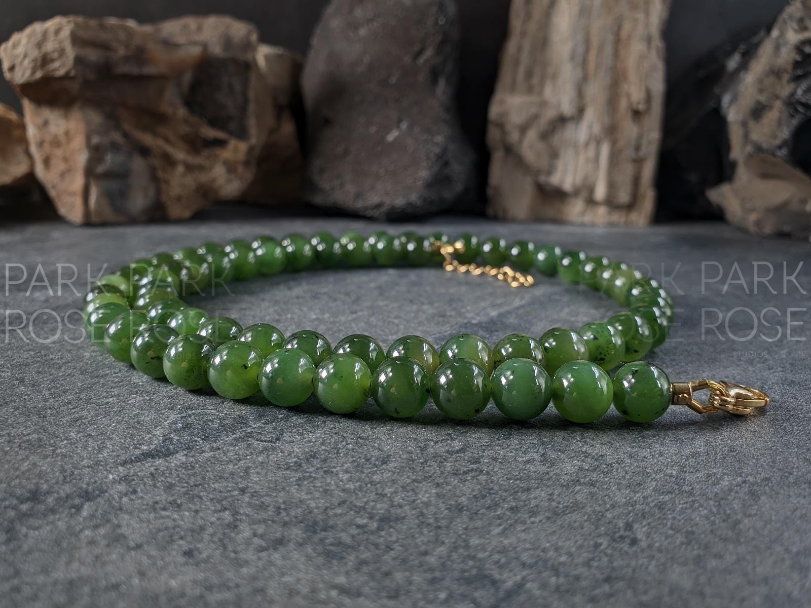 Natural Green Russian Siberian Jade Necklace (8mm)