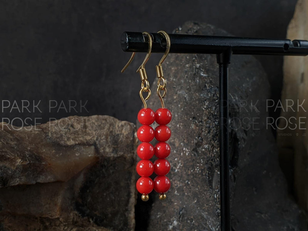 Pink or Red Coral Earrings (4mm)