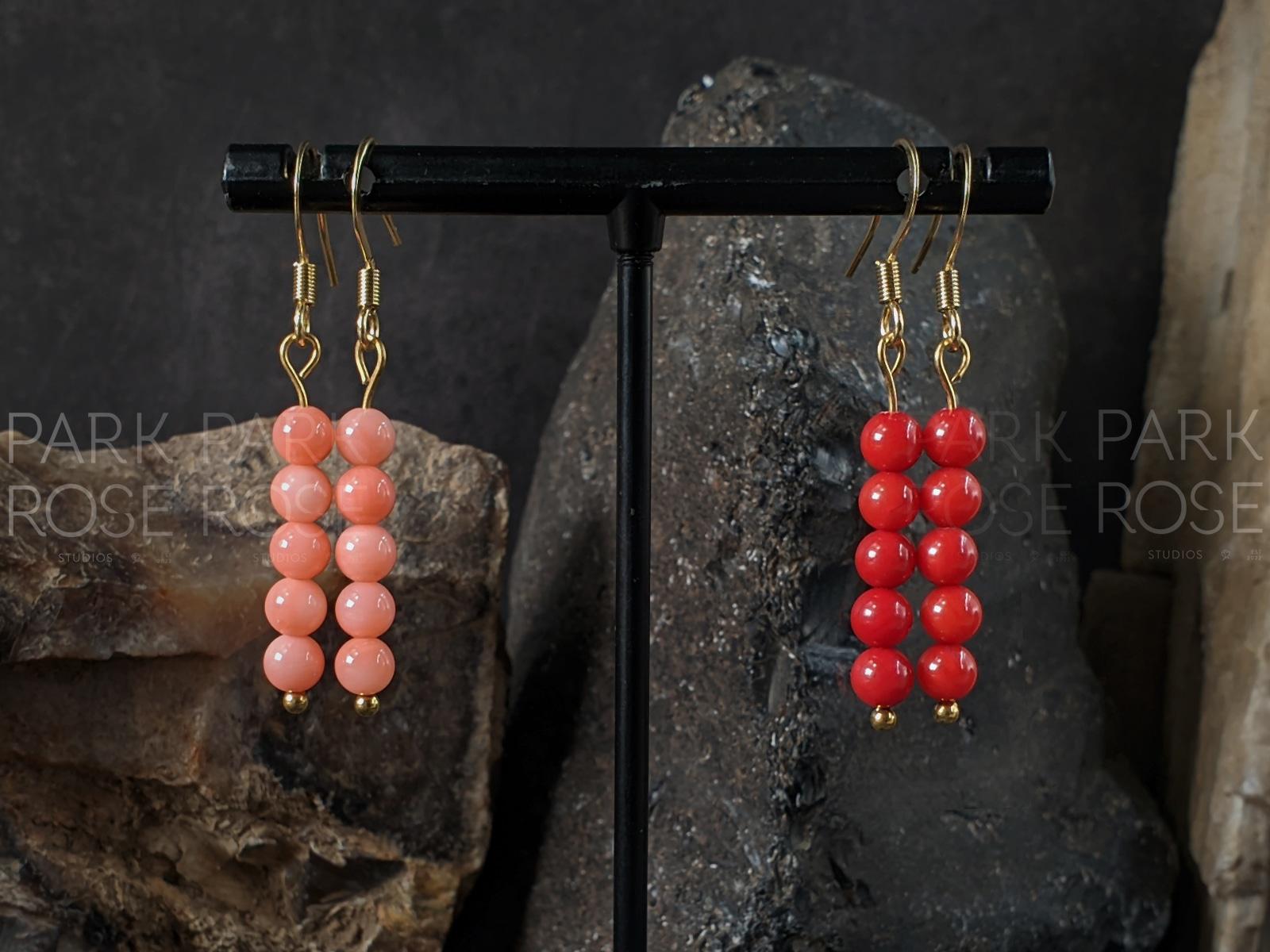 Pink or Red Coral Earrings (4mm)