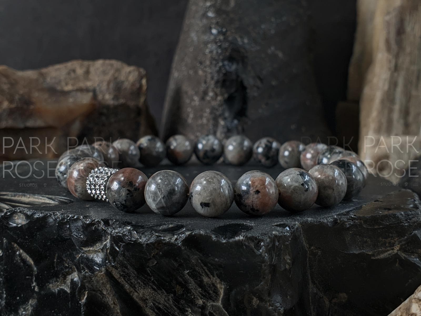 Natural Fluorescent Syenite Rock (Glows under UV Light) Bracelet: (8/10mm)
