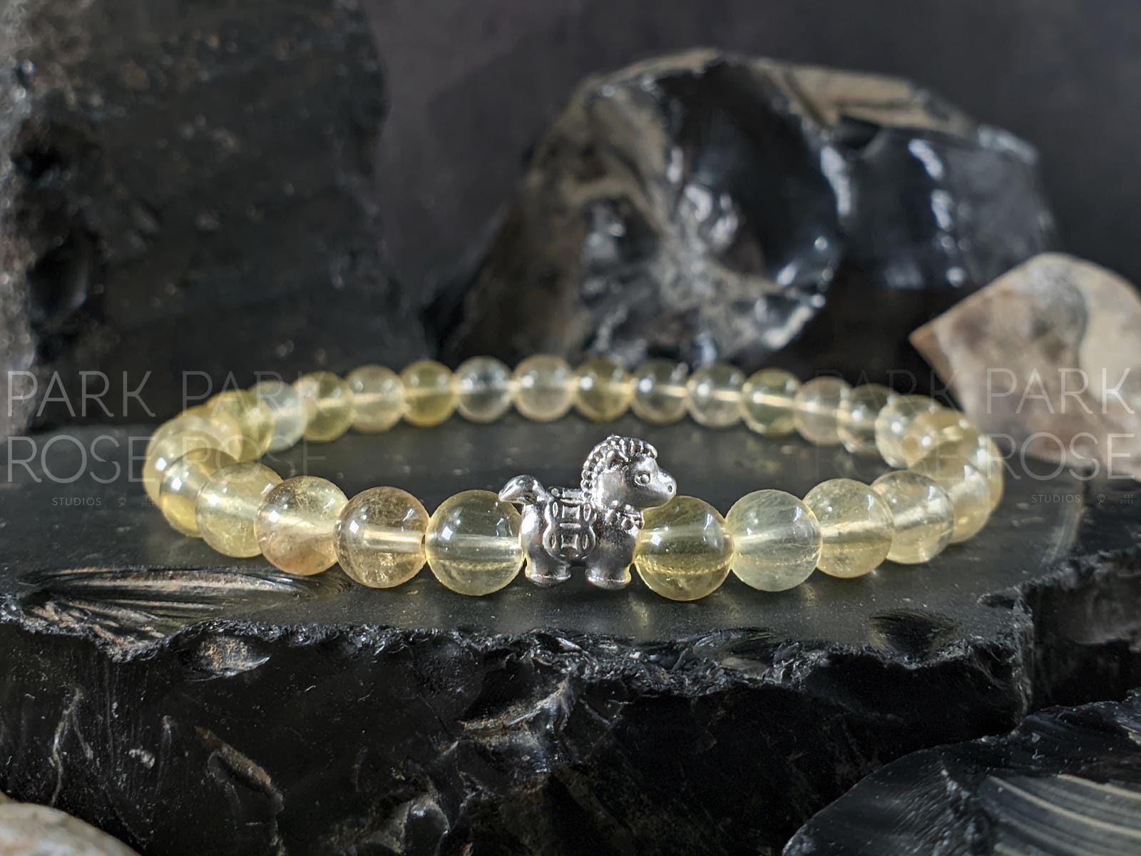 999 Silver Year of the Fire Horse Bracelet: Red Carnelian, Jade, Amethyst, Quartz, Tourmaline (6mm)