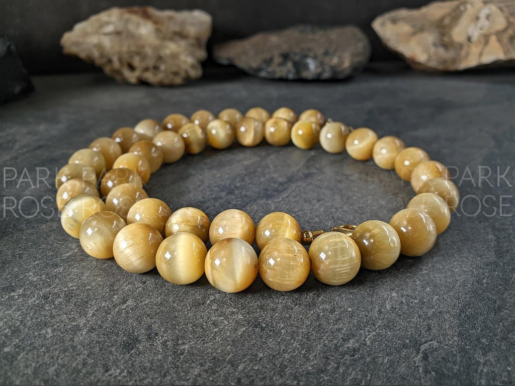 Natural South Africa Golden Tiger's Eye Beaded Necklace (10mm)