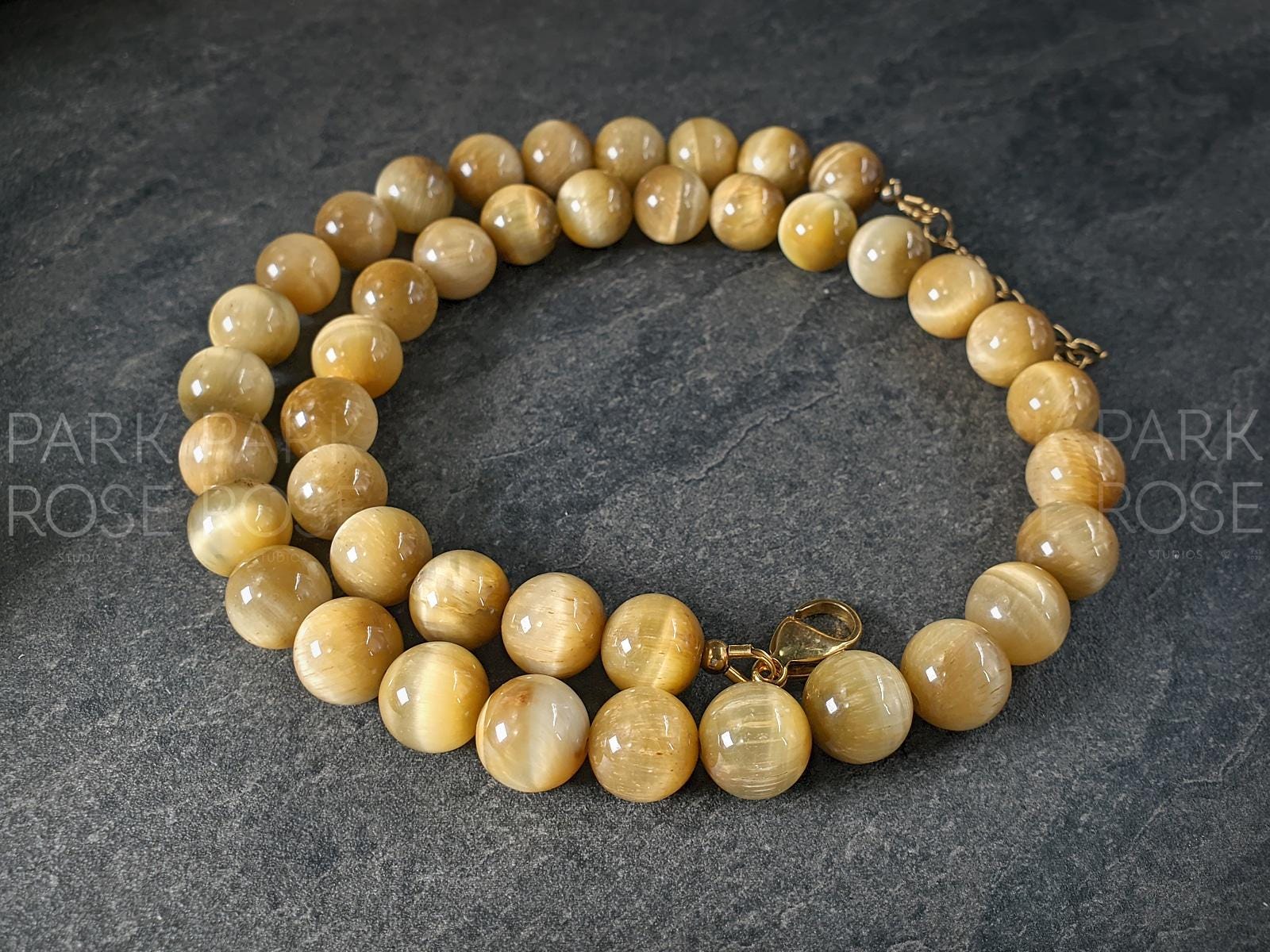 Natural South Africa Golden Tiger's Eye Beaded Necklace (10mm)
