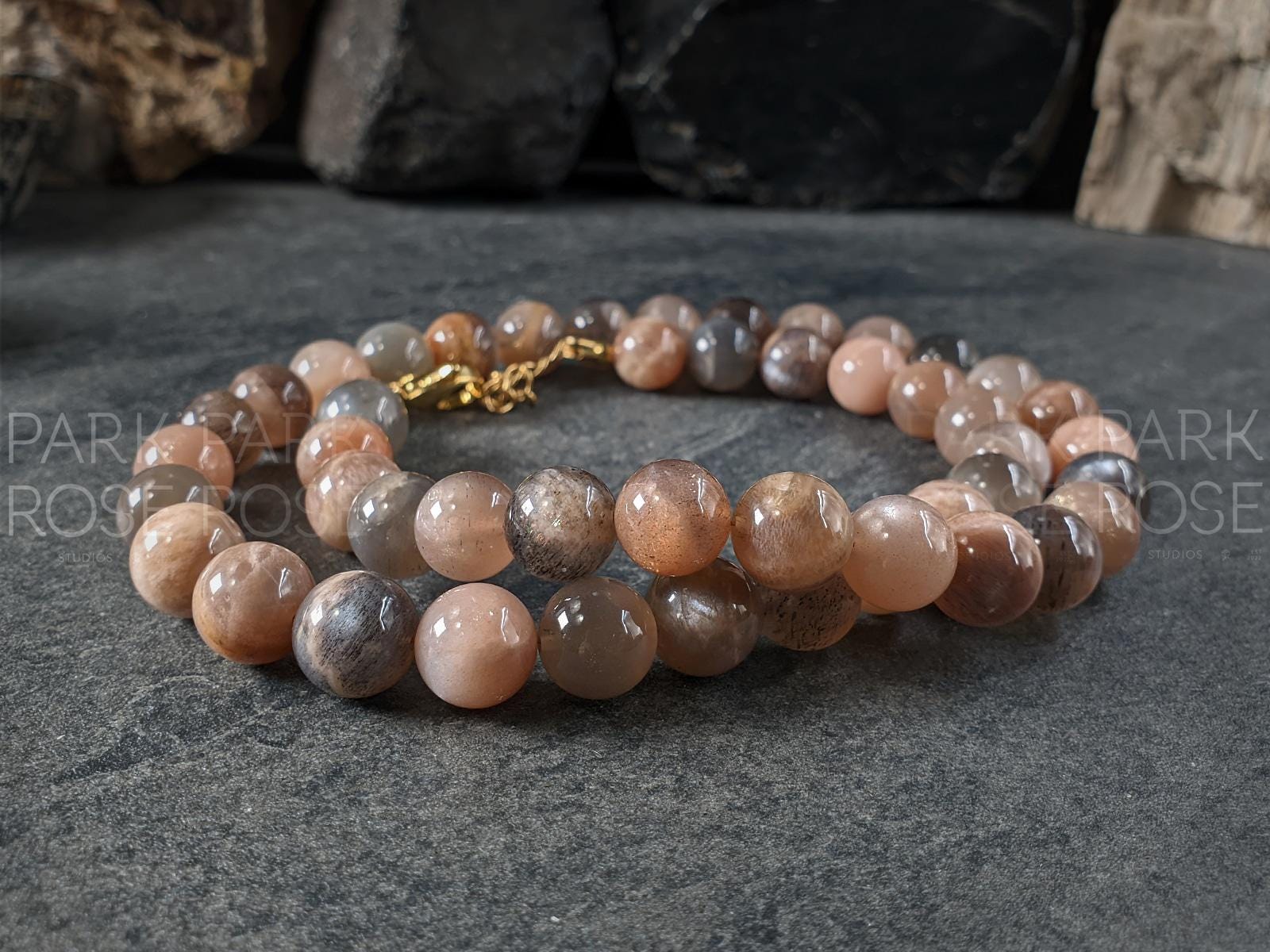 Natural South Africa Black Moonstone Necklace (10mm)