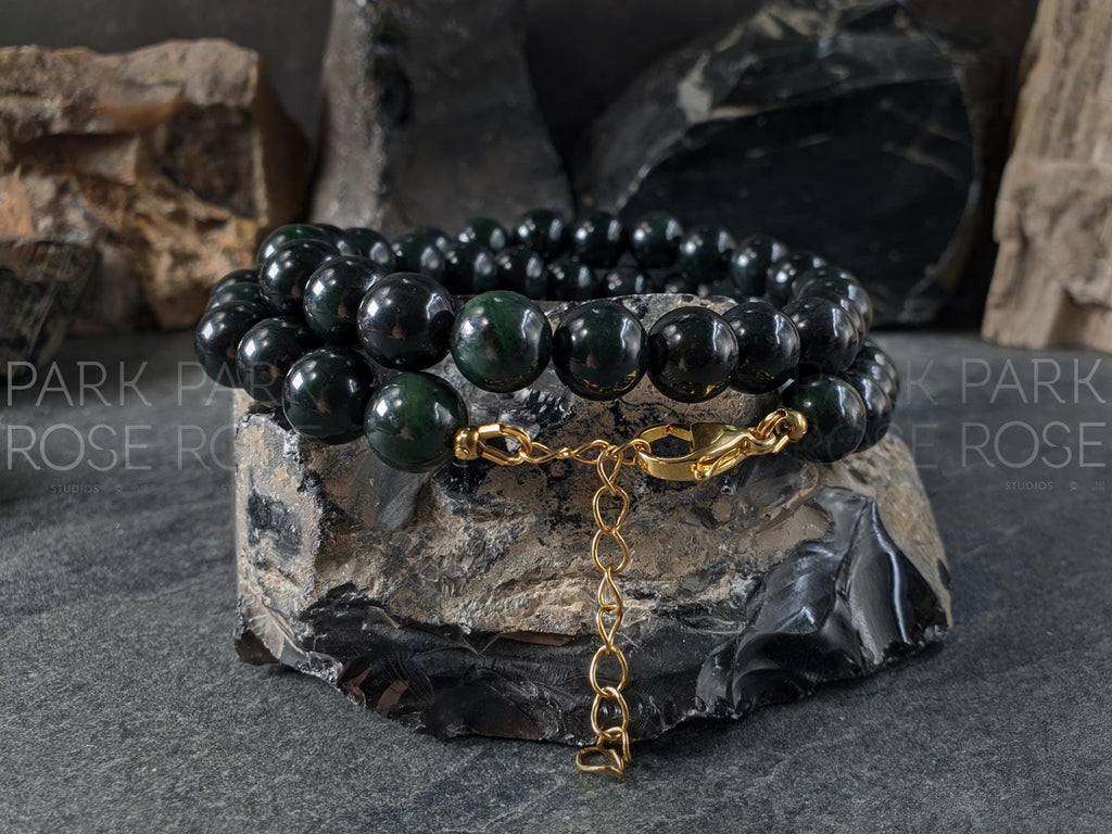 Natural Untreated Myanmar Black Jade Necklace (10mm)