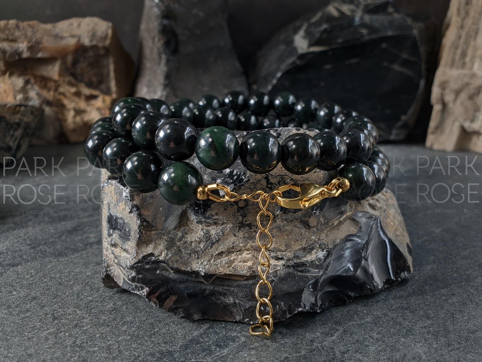 Natural Untreated Myanmar Black Jade Necklace (10mm)