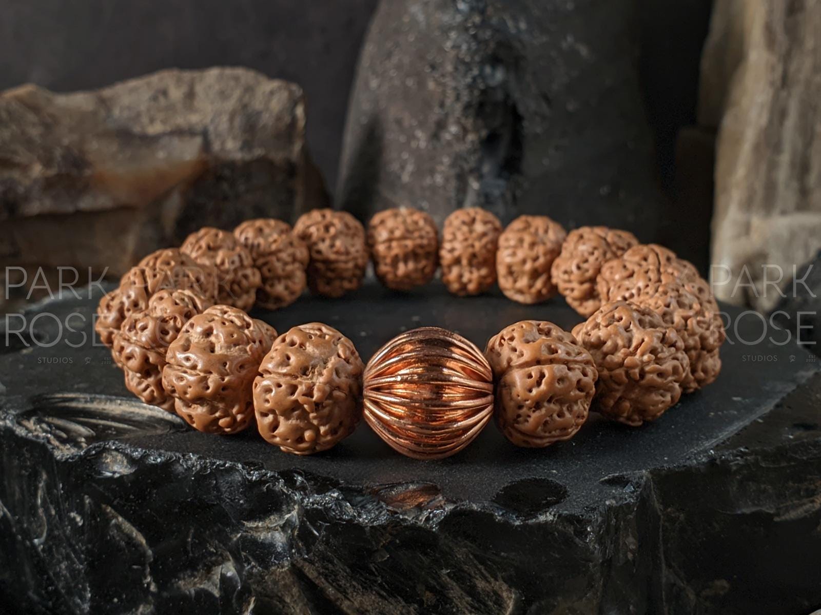 Natural Nepal Rudraksha Mala Prayer Bead Bracelet (12mm)