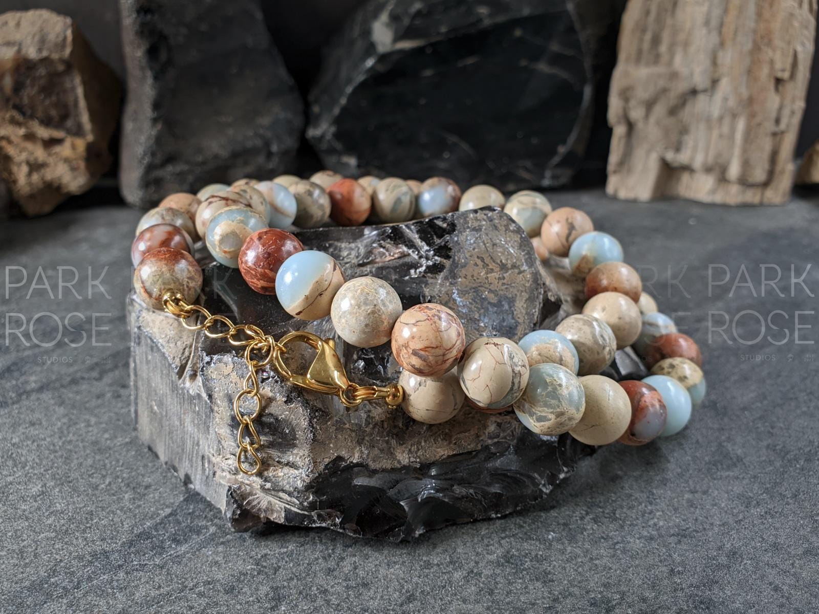 Natural Untreated Aqua Terra Jasper Necklace (10mm)