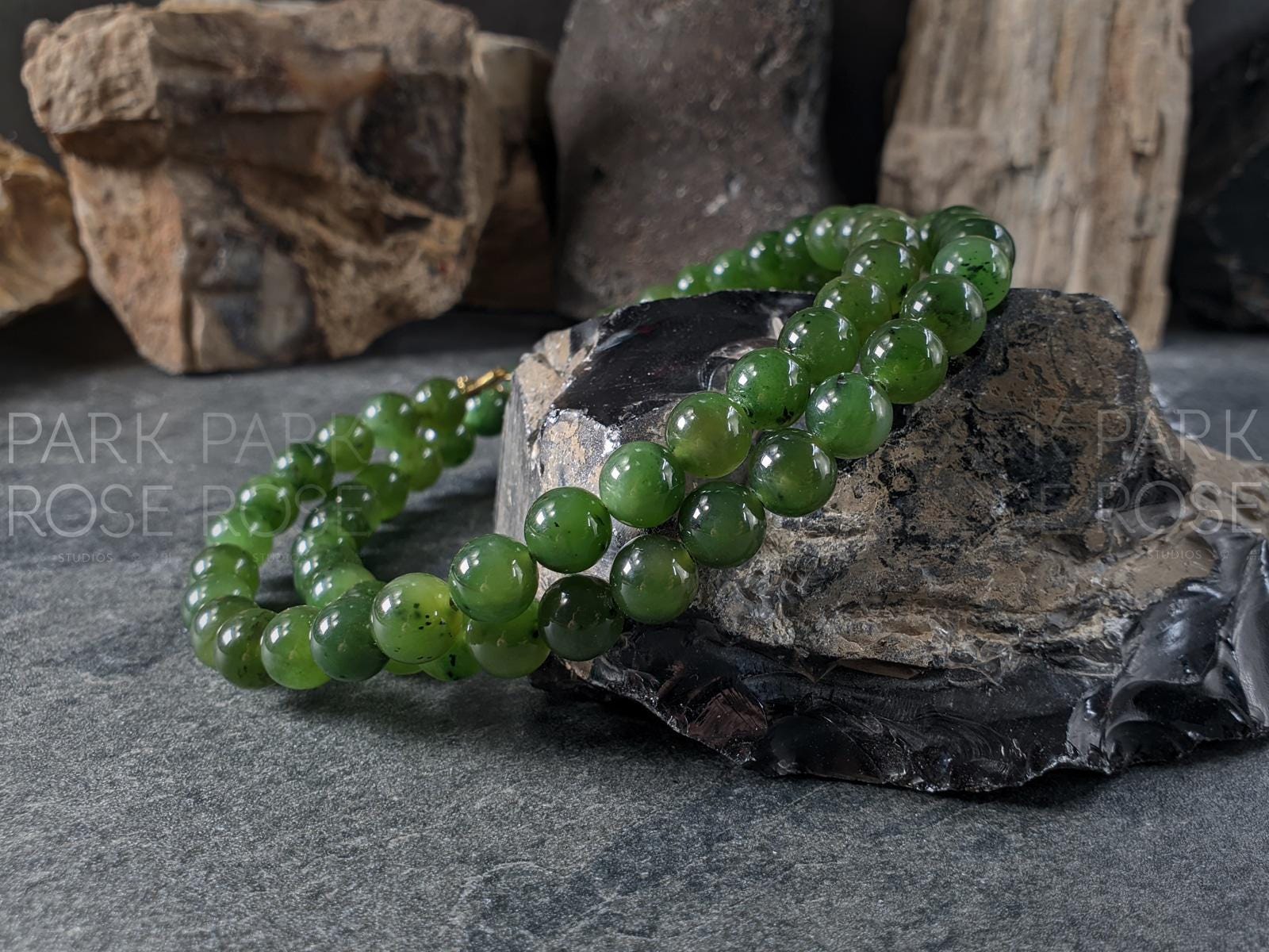 Natural Green Russian Siberian Jade Necklace (8mm)