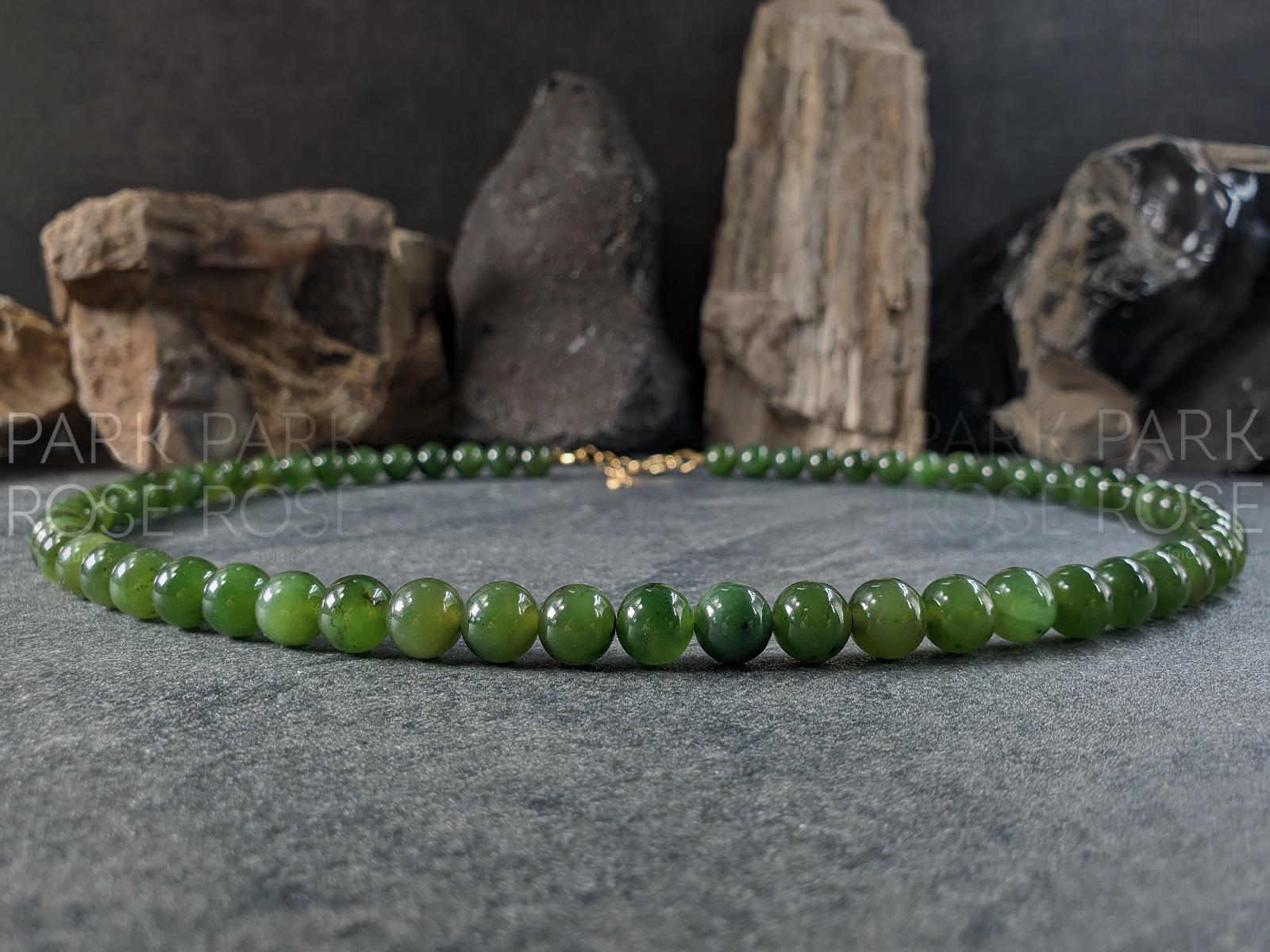 Natural Green Russian Siberian Jade Necklace (8mm)
