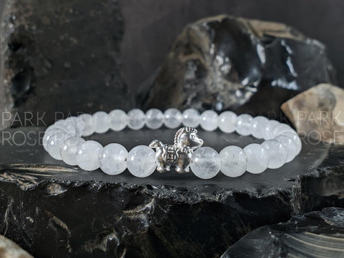 999 Silver Year of the Fire Horse Bracelet: Red Carnelian, Jade, Amethyst, Quartz, Tourmaline (6mm)