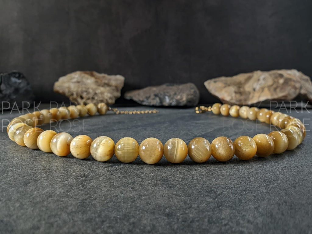 Natural South Africa Golden Tiger's Eye Beaded Necklace (10mm)