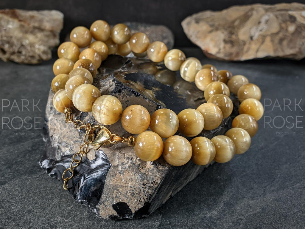 Natural South Africa Golden Tiger's Eye Beaded Necklace (10mm)
