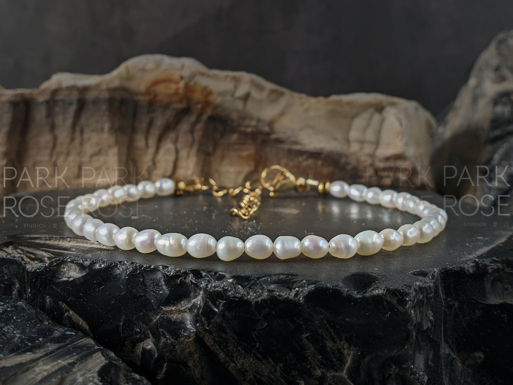 Natural Cultured Freshwater Pearl Gemstone Bracelet/Anklet (4mm)