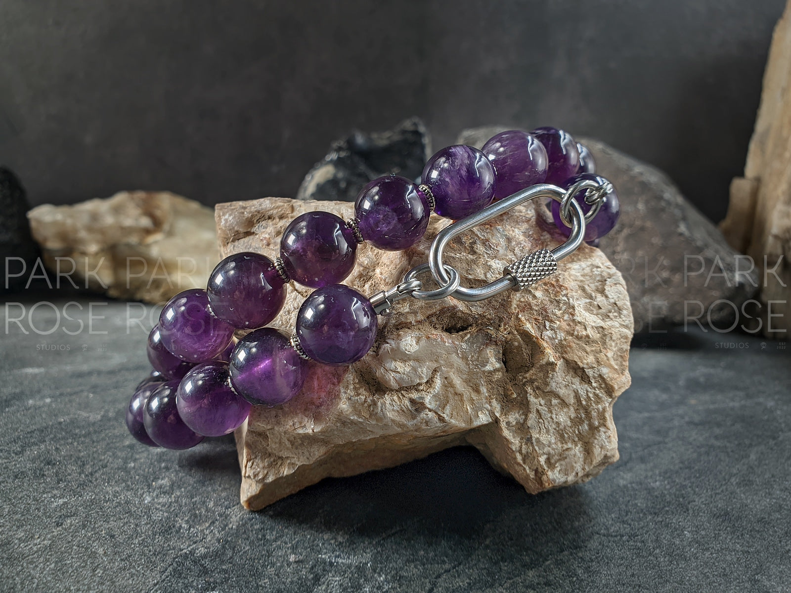 Brazil Dark Amethyst Carabiner Necklace (12mm)