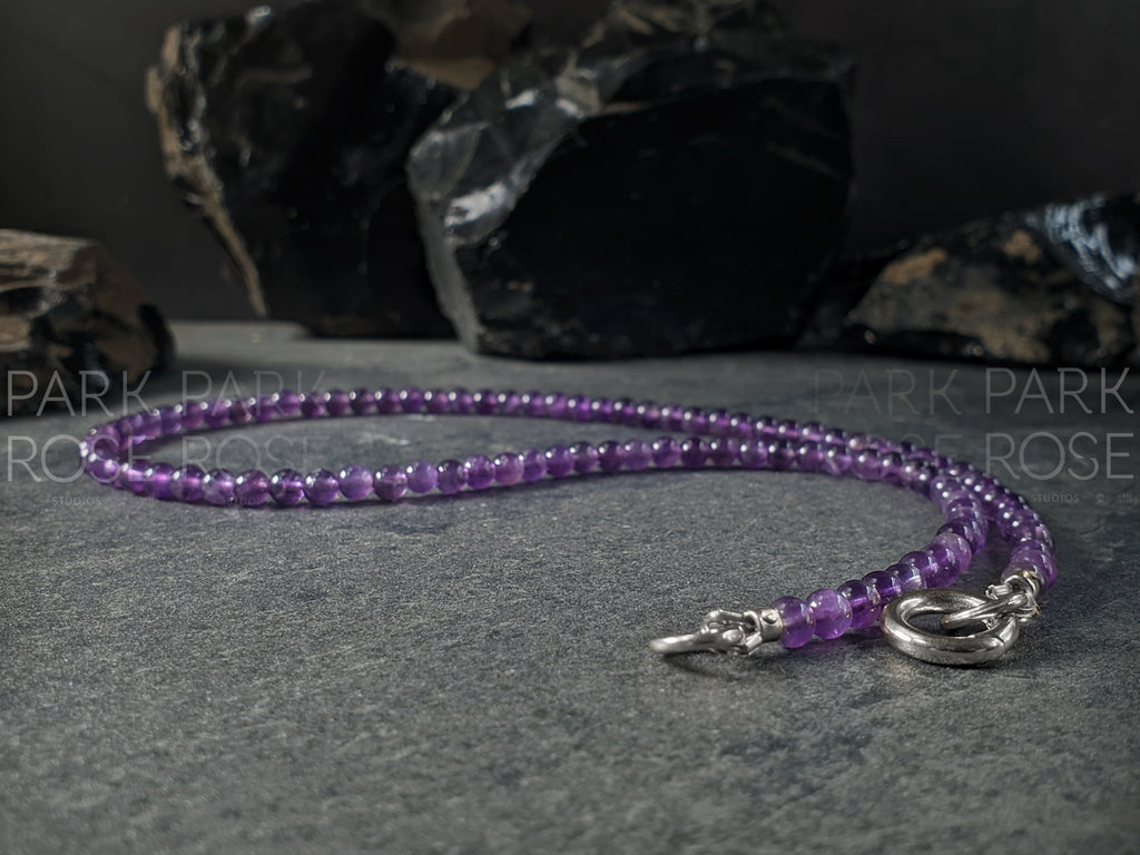 Dainty Brazil Amethyst Necklace: Baroque Pearl Pendant (4mm)