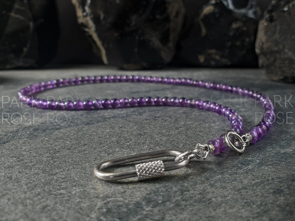 Dainty Brazil Amethyst Necklace: Baroque Pearl Pendant (4mm)