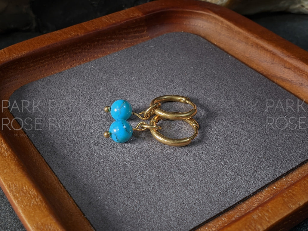 Arizona Blue Turquoise Huggie Hoops Earrings (6mm)