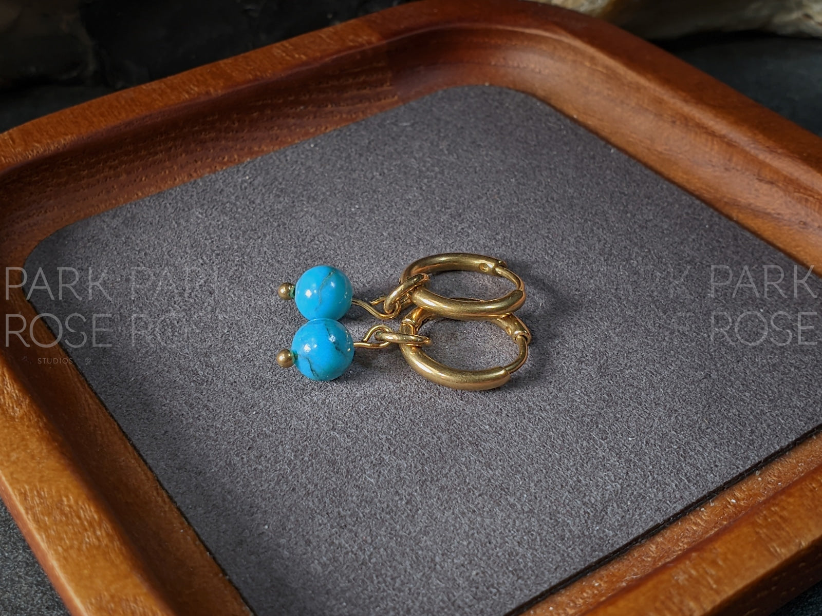 Arizona Blue Turquoise Huggie Hoops Earrings (6mm)