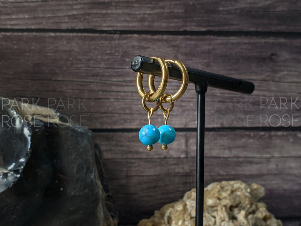 Arizona Blue Turquoise Huggie Hoops Earrings (6mm)