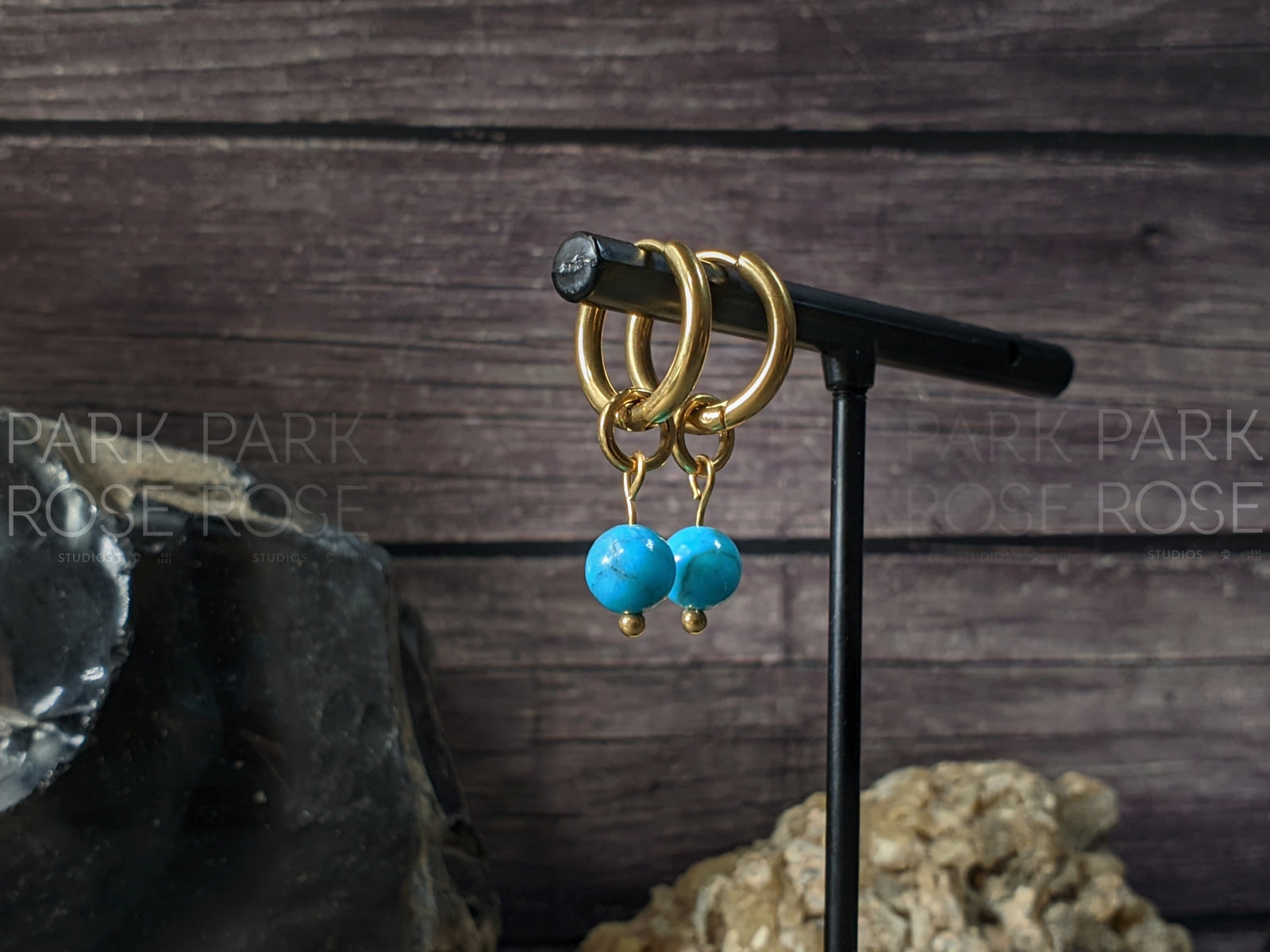 Arizona Blue Turquoise Huggie Hoops Earrings (6mm)