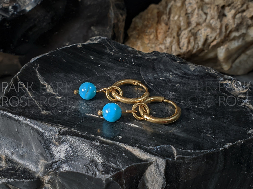 Arizona Blue Turquoise Huggie Hoops Earrings (6mm)