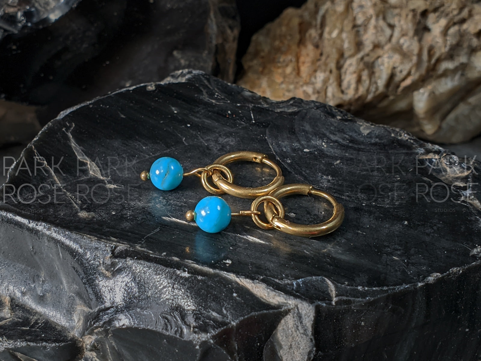Arizona Blue Turquoise Huggie Hoops Earrings (6mm)