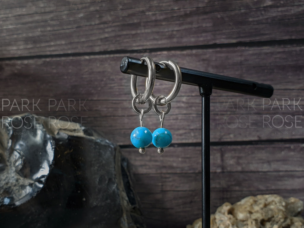 Arizona Blue Turquoise Huggie Hoops Earrings (6mm)