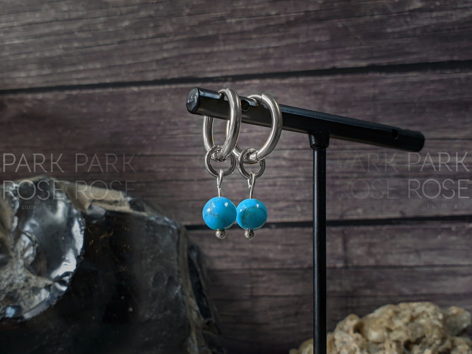 Arizona Blue Turquoise Huggie Hoops Earrings (6mm)