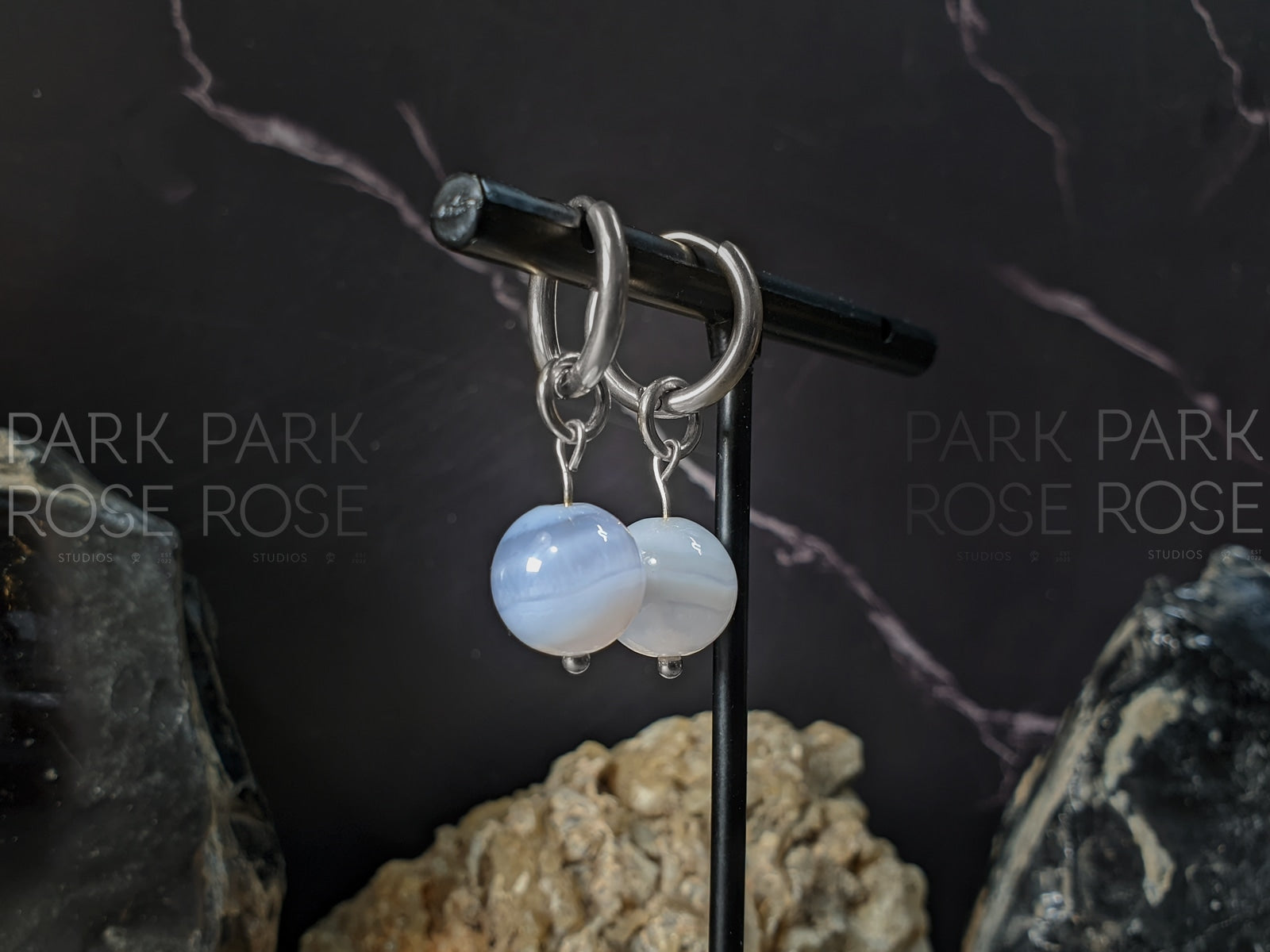 Blue Lace Agate Huggie Hoop Earrings (10mm)