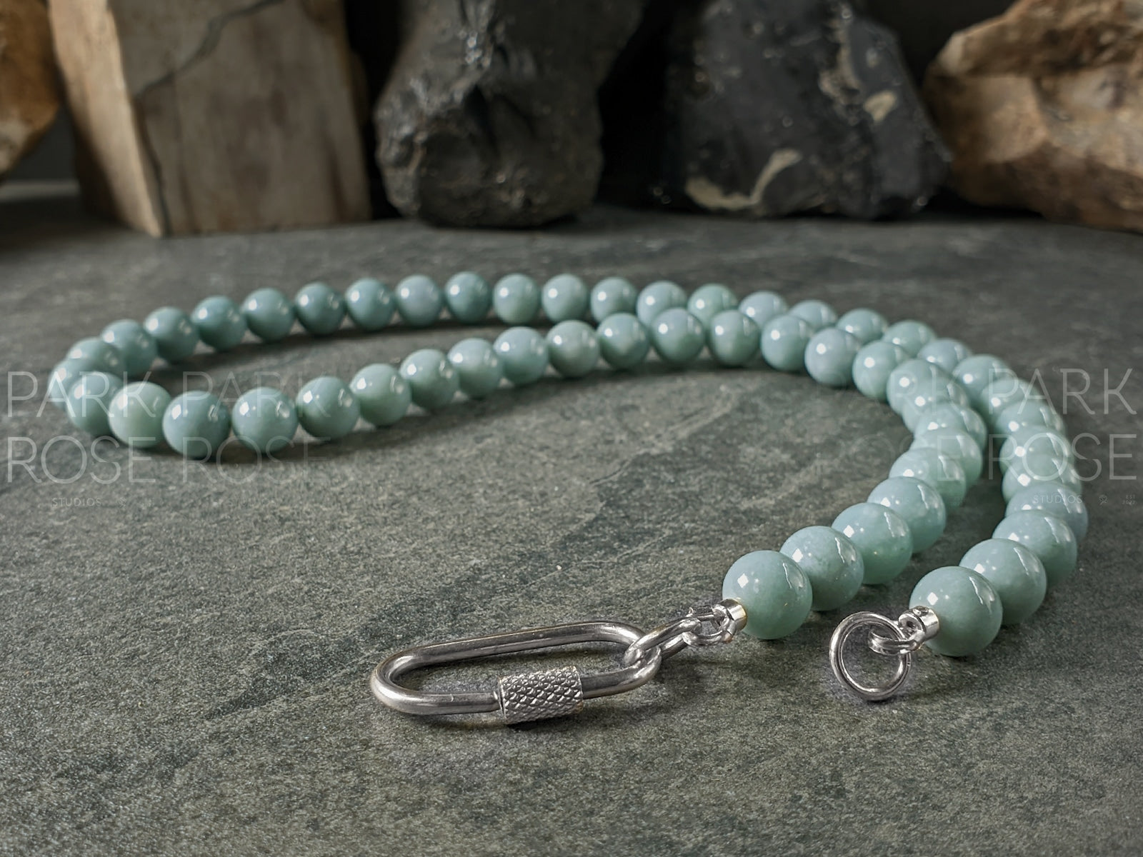 Natural Untreated Myanmar Jadeite Carabiner Necklace (8mm)