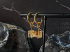 Natural Brazil Citrine Cube Gemstone Huggie Hoop Earrings (8mm)